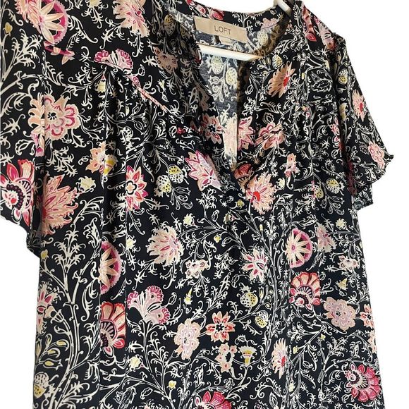 Loft short sleeve floral Vneck blouse small - Picture 5 of 8